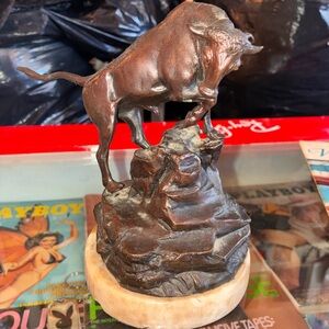 Bronze Bull Sculpture on Marble Base